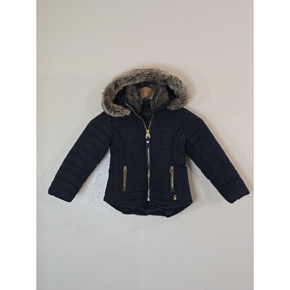 Joules Kids Navy Quilted Puffer Jacket Faux Fur Hood Size 4 Years - Picture 14 of 14